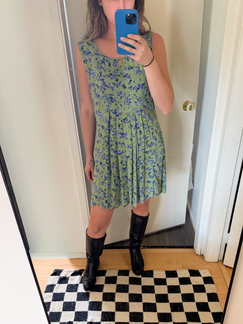 Cottagecore Floral Babydoll Dress Green Blue Vintage Style / Pudding Shop